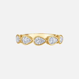 East-West Pear Diamond Halfway Band with Bezel Setting