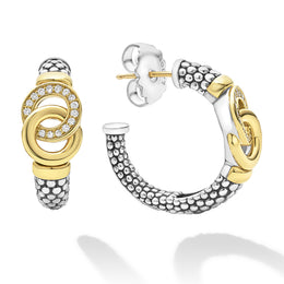 Two-Tone Interlocking Diamond Hoop Earrings