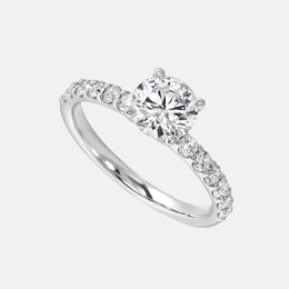 14k White Gold 1.00-Carat Round Diamond Semi-Mount with Pavé Diamond Accents