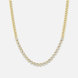 14k Diamond Bezel Tennis Segment Small Curb Chain Necklace