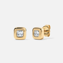 Square Bezel-Set Cushion Diamond Stud Earrings