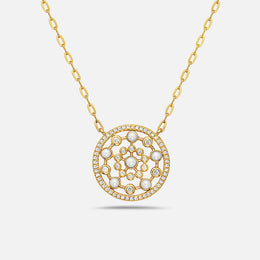 Pearl & Diamond Circle Pendant Necklace