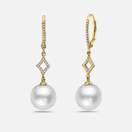 Diamond Drop Pearl Earrings