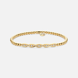 Tresore Beaded Diamond and Gold Stretch Bracelet with 5-Scallop Design
