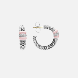 Pink Ceramic Caviar Diamond Hoop Earrings