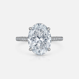 Oval Natural Diamond Engagement Ring in Triple Pave with Hidden Halo