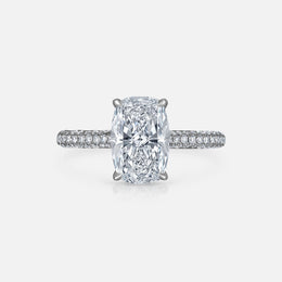 Cushion-Cut Engagement Ring in Modern Triple Pave Setting With Hidden Halo