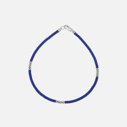 Three Silver Station Matte Blue Ceramic Caviar Bracelet