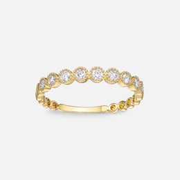 Bezel Milgrain Diamond Stackable Band in 18K Yellow Gold