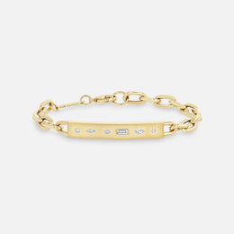 Diamond Mosaic Brushed-Gold Horizontal ID Bar Bracelet