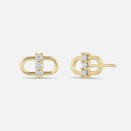 Diamond Open Link Gold Stud Earrings