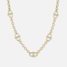 Diamond Open-Link Station Medium Rolo Chain Necklace