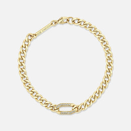Diamond Oval-Link Medium Curb Chain Gold Bracelet