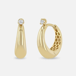 Diamond Tapered Dome Gold Hinge Hoops