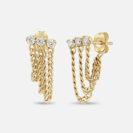 Diamond and Curb Chain Huggie Waterfall Earrings