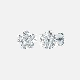 Platinum Diamond Cluster Flower Earrings