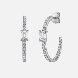 Emerald Cut Diamond Center Hoops