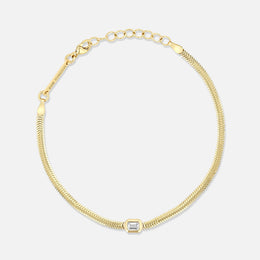 Emerald-Cut Diamond Small Snake Chain Gold Bracelet
