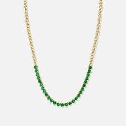 Emerald Tennis Segment Small Curb Chain Gold Necklace