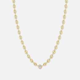 Floating Diamond Small Puffed Mariner Chain Gold Necklace