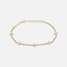 Gold 5-Prong Diamond Quad Station Box Chain Bracelet
