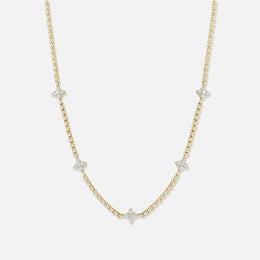 Gold 5-Prong Diamond Quad Station Box-Chain Necklace