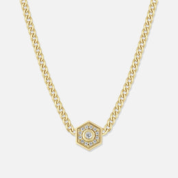 Gold Diamond Paris Hexagon Halo Necklace