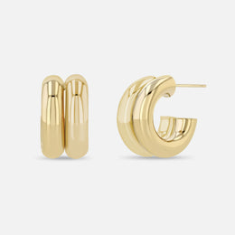 Gold Double Tube Huggie Earrings