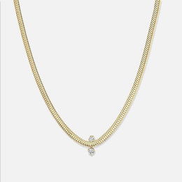 Gold Mixed-Prong 2-Diamond Snake Chain Necklace
