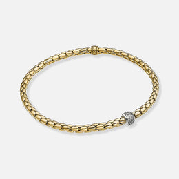 Gold and Diamond Rondelle Stretch Spring Bracelet