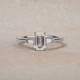 Platinum Emerald Diamond Ring with Baguettes