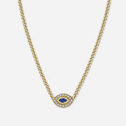 Marquise Blue Sapphire and Diamond Small Curb Chain Necklace