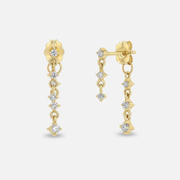 Mixed-Prong Diamond Double-Drop Gold Earrings