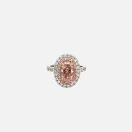 Platinum & 18K Rose Gold Oval Pink Diamond Halo Ring