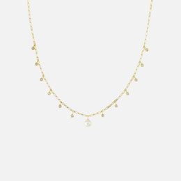 Bezel-Set Diamond and Cultured Pearl Gold Necklace