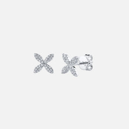 14k White Gold Diamond Flower Stud Earrings