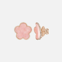 Flower-Shaped Carved Pink Opal Earrings