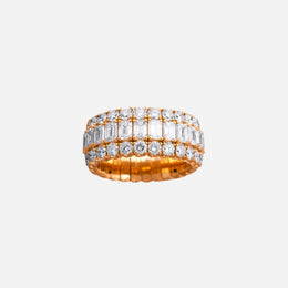 Emerald-Cut and Round-Cut Diamond 3-Row Expandable Halfway Band