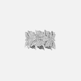 18K White Gold Feather Diamond Pavé Band