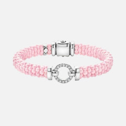 Pink Ceramic Caviar Beaded Diamond Circle Bracelet