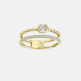 Bezel-Set Emerald-Cut and Round Diamond Ring