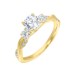 14k Yellow Gold 3-Stone Engagement Ring With Twist and Diamond Accents