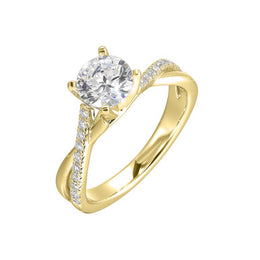 14k White and Yellow Gold Twisted Round Diamond Engagement Ring