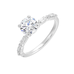 14k White Gold Semi-Mount With Baguette and Round Diamonds