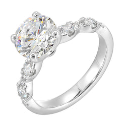 14k White Gold Semi-Mount for 1.50-Carat Round Diamond with Round Diamond Accents