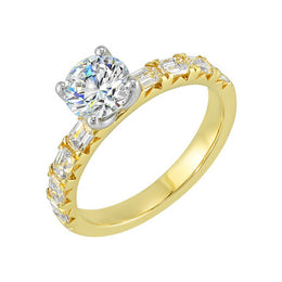14k Yellow Gold Semi-Mount With Emerald-Cut Diamond Accents