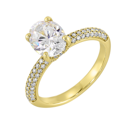 14k Yellow Gold Semi-Mount for Oval Diamond With Round Diamond Accents
