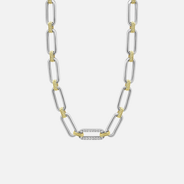 Signature Caviar Two-Tone Link Single Station Diamond Necklace