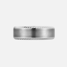 White Gold and Grey Tantalum Band with Sandpaper Center and Rope Edges