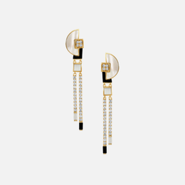 Gatsby Mother of Pearl, Black Onyx and Diamond Drop Earrings